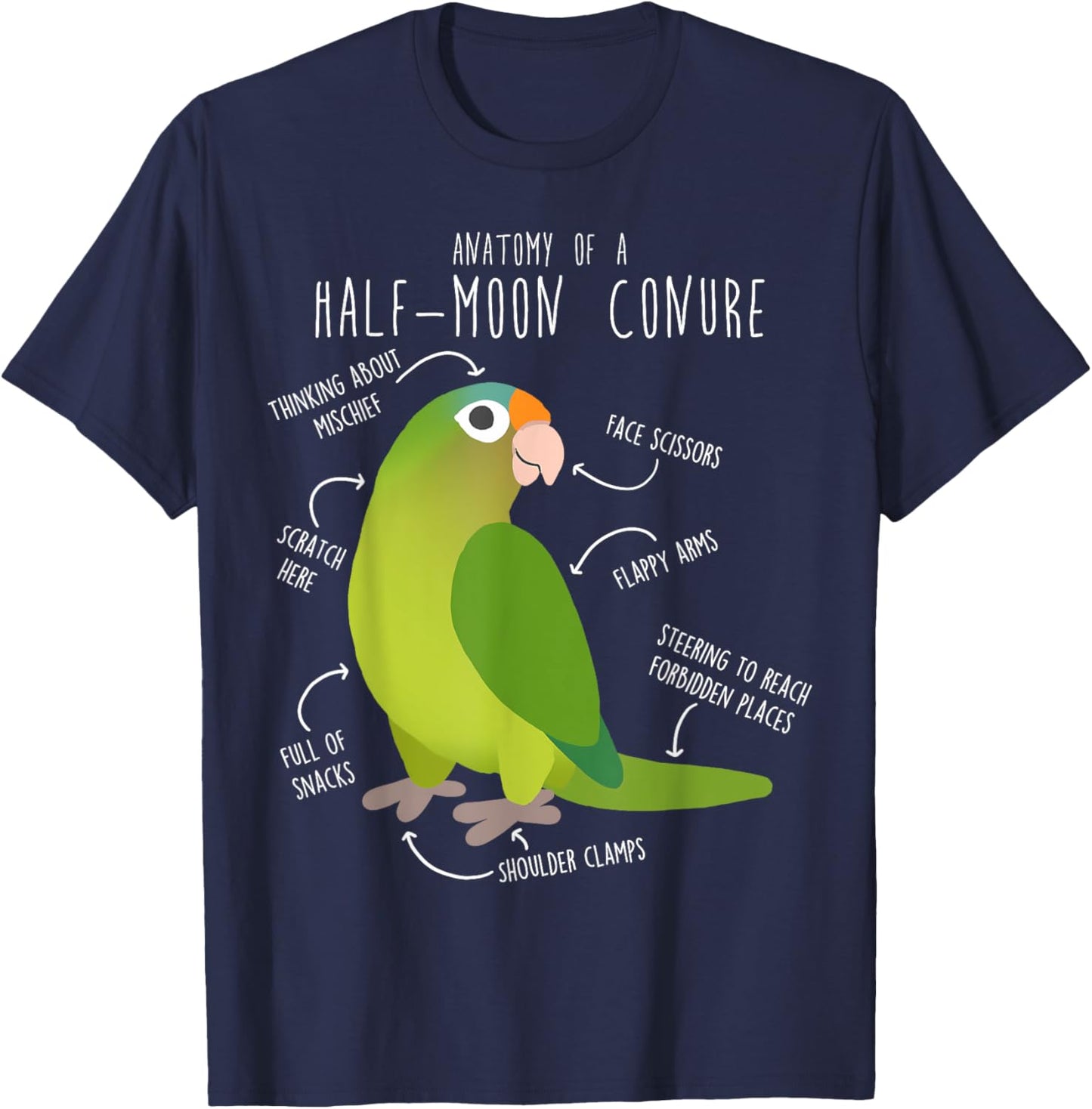 Half-Moon Conure Parrot Anatomy, Funny Cute Pet Bird Mom T-Shirt - T-Shirt | Navy
