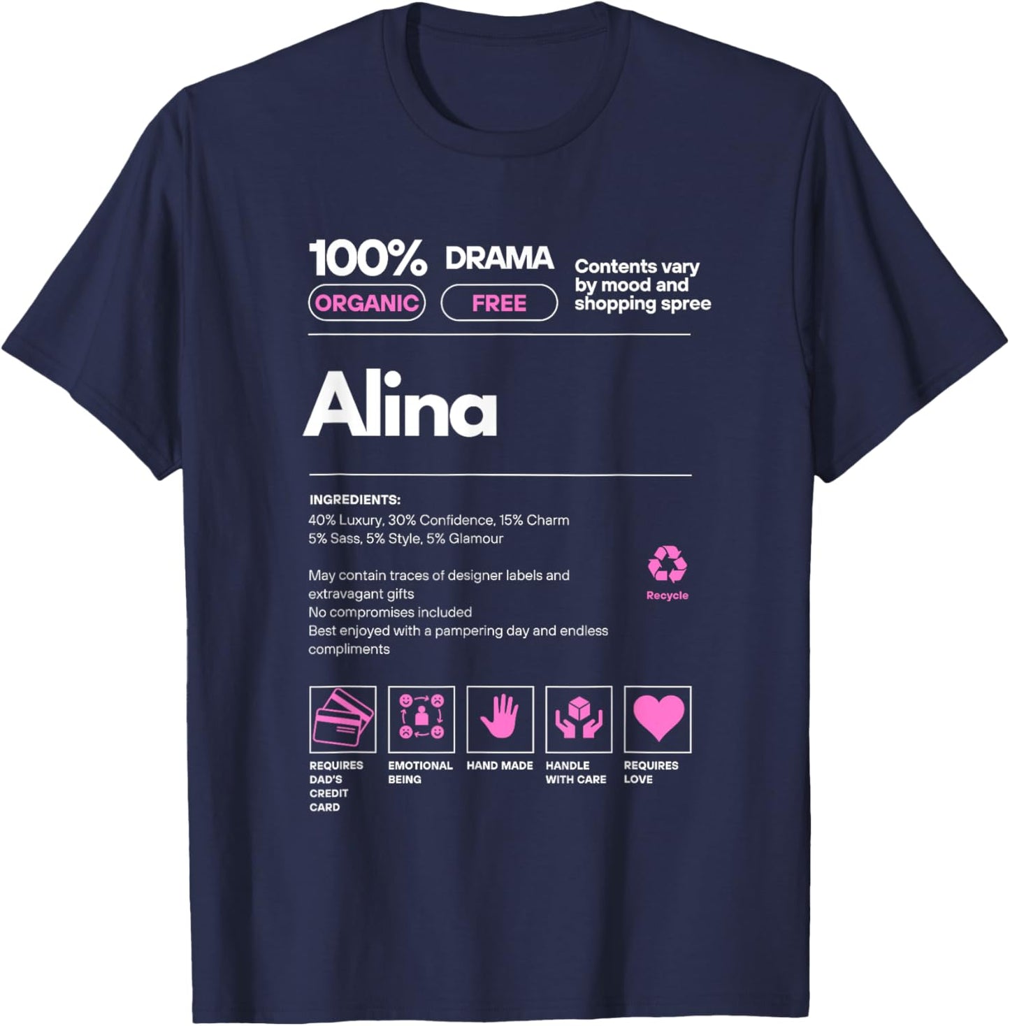 Alina Name gift Alina Sarcastic Nutrition Facts T-Shirt - T-Shirt | Navy
