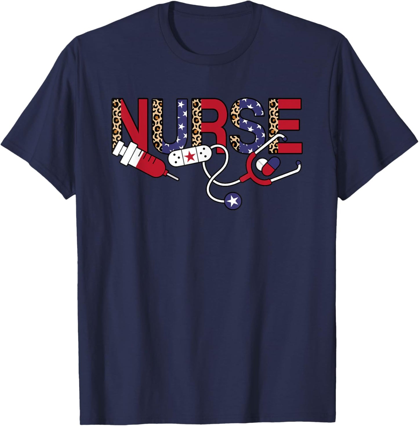 4th Of July Patriotic Nurse American Flag USA Nursing Women T-Shirt - T-Shirt | Navy