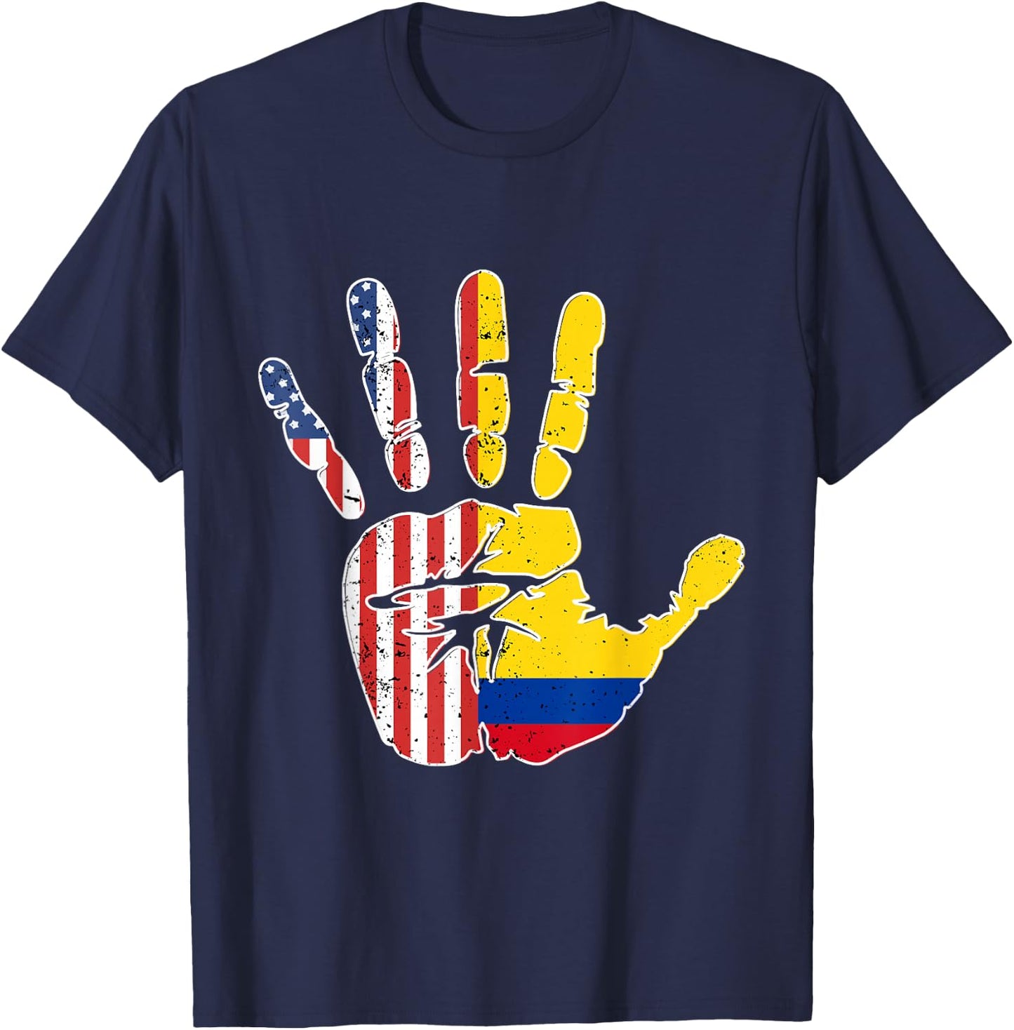 US Colombia Handprint Flag Proud Colombian American Heritage T-Shirt - T-Shirt | Navy