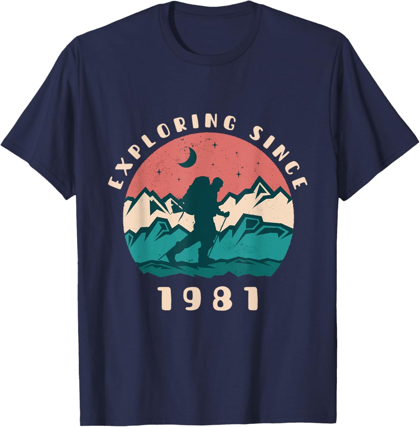 Exploring Since 1981 - Vintage Birthday Hiking Travel Lover T-Shirt - T-Shirt | Navy