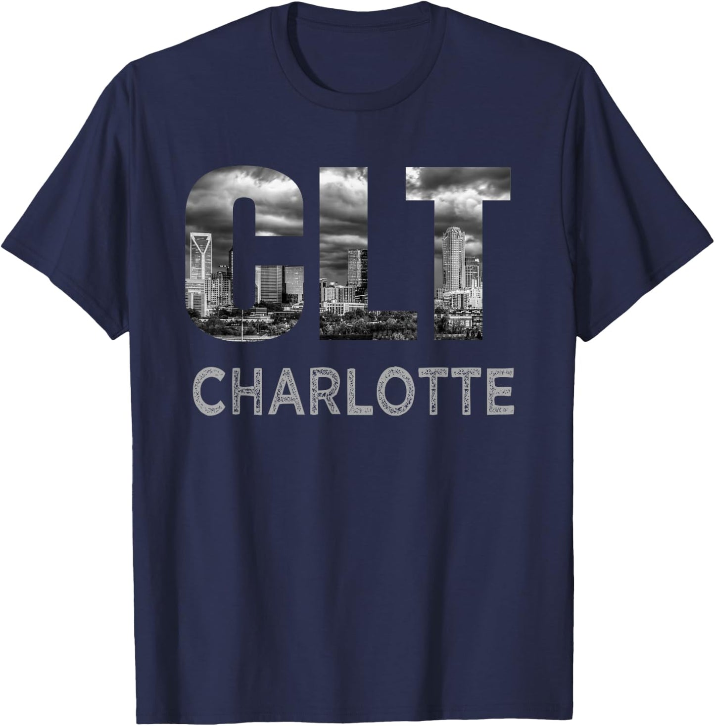 CLT Airport Code City of Charlotte NC Skyline Art Gift T-Shirt - T-Shirt | Navy