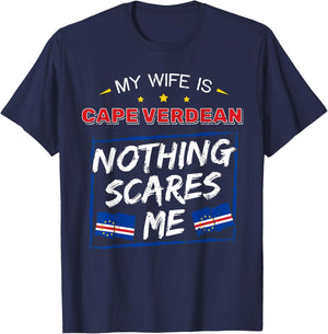My Wife Is Cape Verdean Republic of Cabo Verde Roots Flag T-Shirt - T-Shirt | Navy