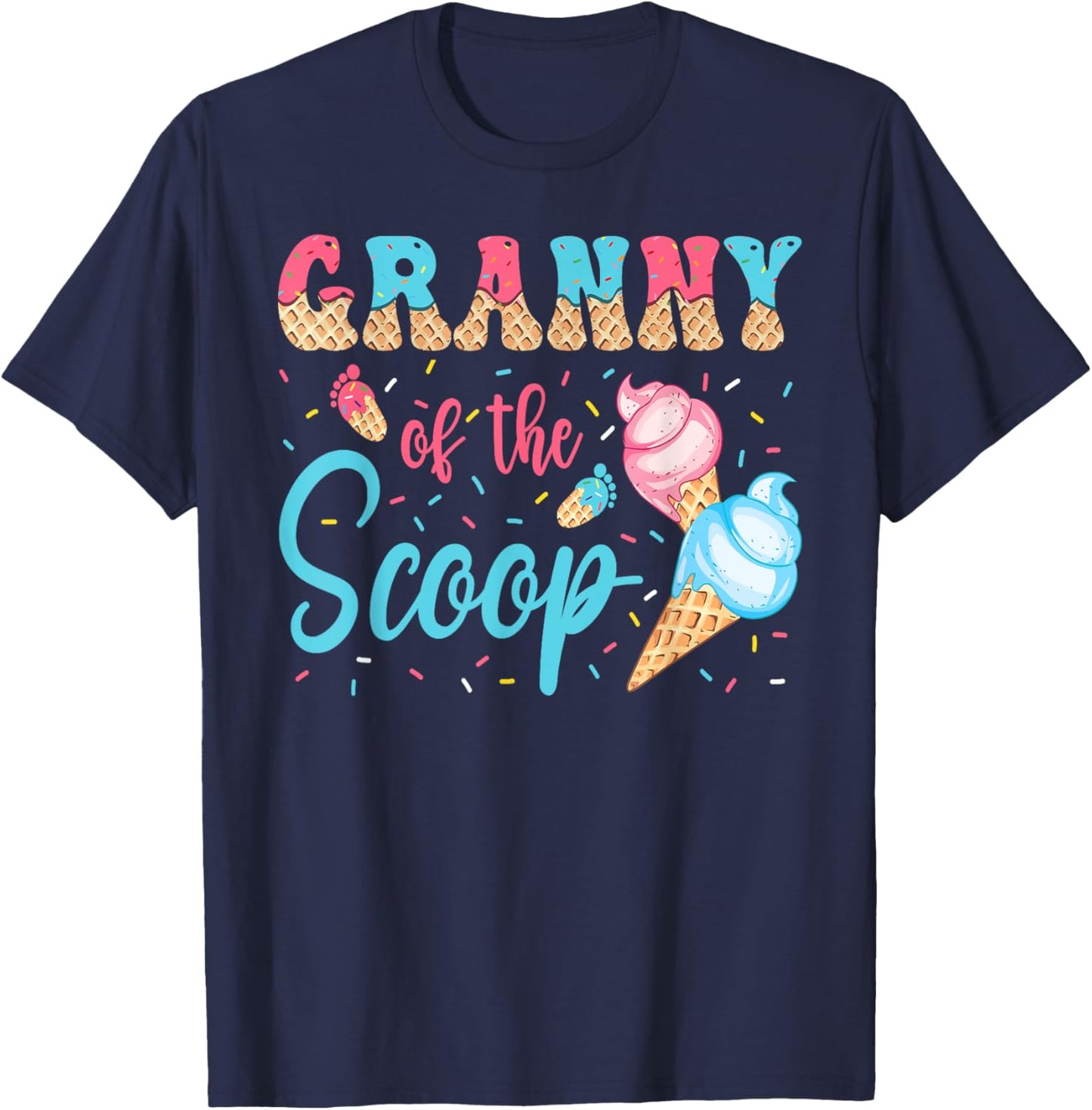 Granny Of The Scoop Ice Cream Gender Reveal Baby Shower T-Shirt - T-Shirt | Navy