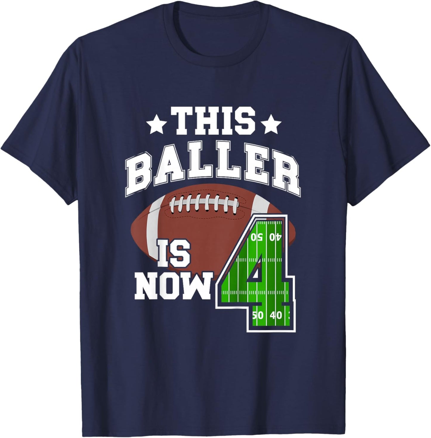 Kids 4th Football Birthday Party 4 Year Old Football Player T-Shirt - T-Shirt | Navy