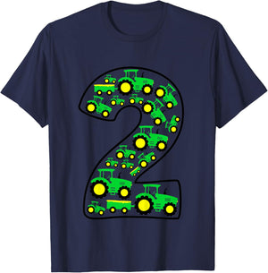 Kids Farm Tractor Boy 2nd Birthday 2 Year Old Toddler Birthday T-Shirt - T-Shirt | Navy