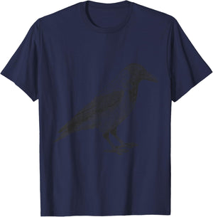 Beautiful Black Crow Raven Bird Illustration Vintage T-Shirt - T-Shirt | Navy