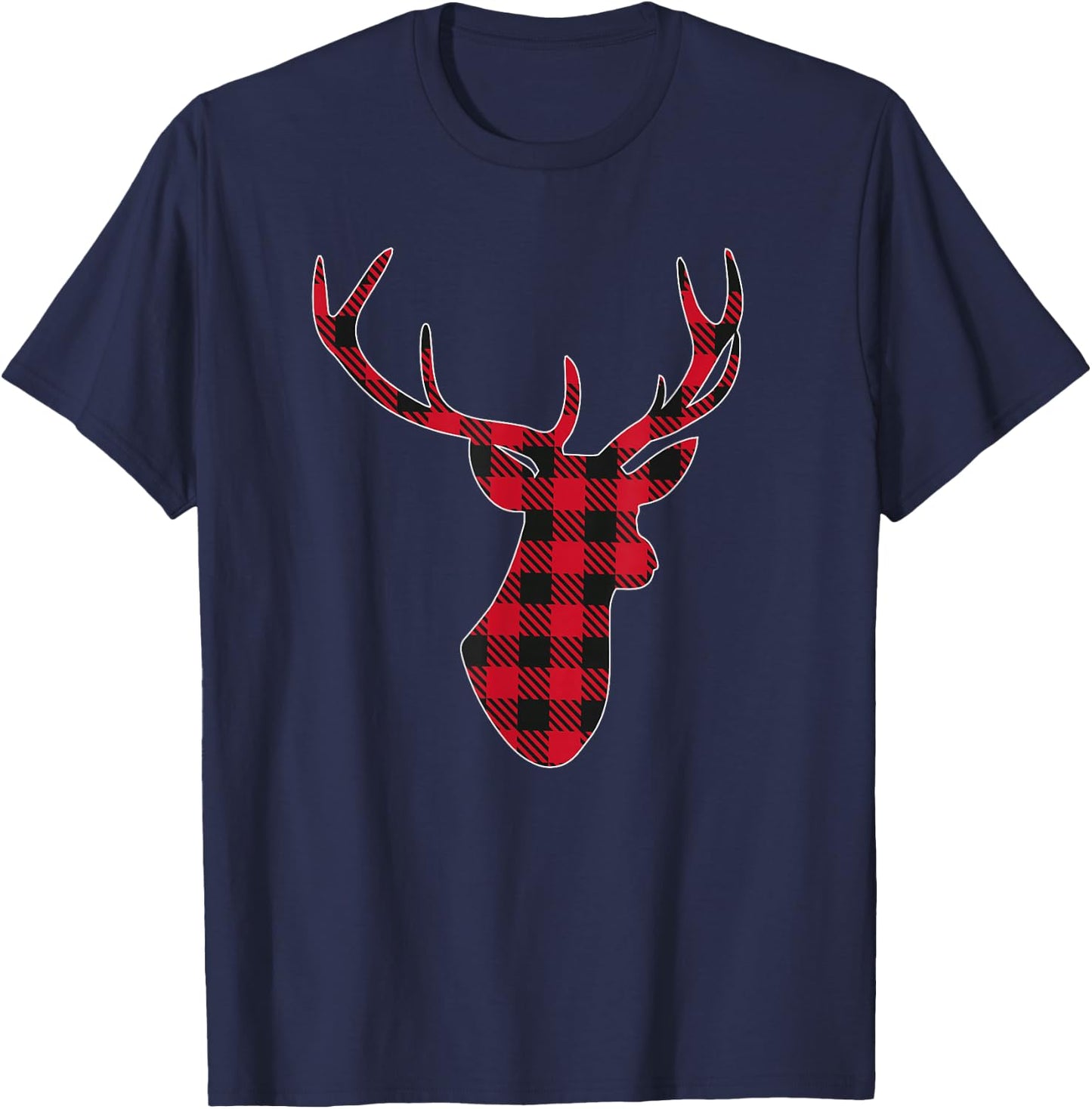 Classic Red & Black Christmas Buffalo Plaid Deer T-Shirt - T-Shirt | Navy