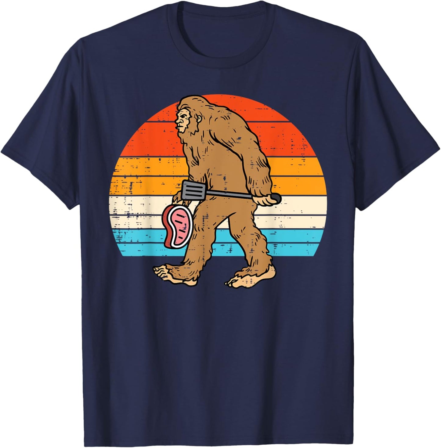 Bigfoot Sasquatch Bbq Retro Barbecue Grilling Men Women Kids T-Shirt - T-Shirt | Navy