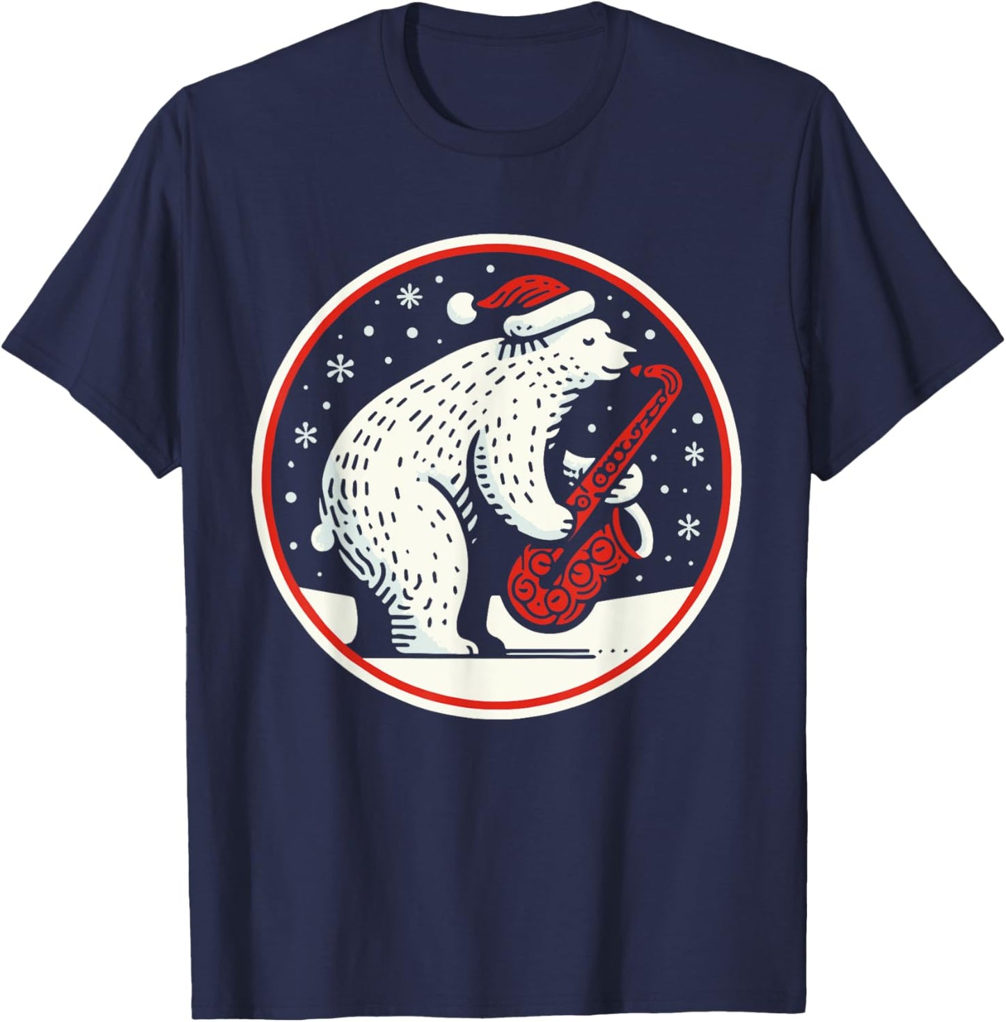 Saxophone Christmas Santa Bear playing Sax Jazz Musician T-Shirt - T-Shirt | Navy