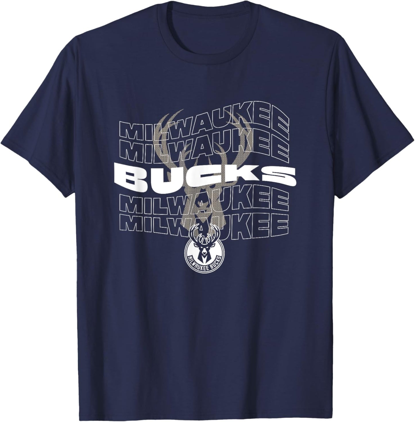 NBA Milwaukee Bucks Wave Outline Team Logo T-Shirt - T-Shirt | Navy