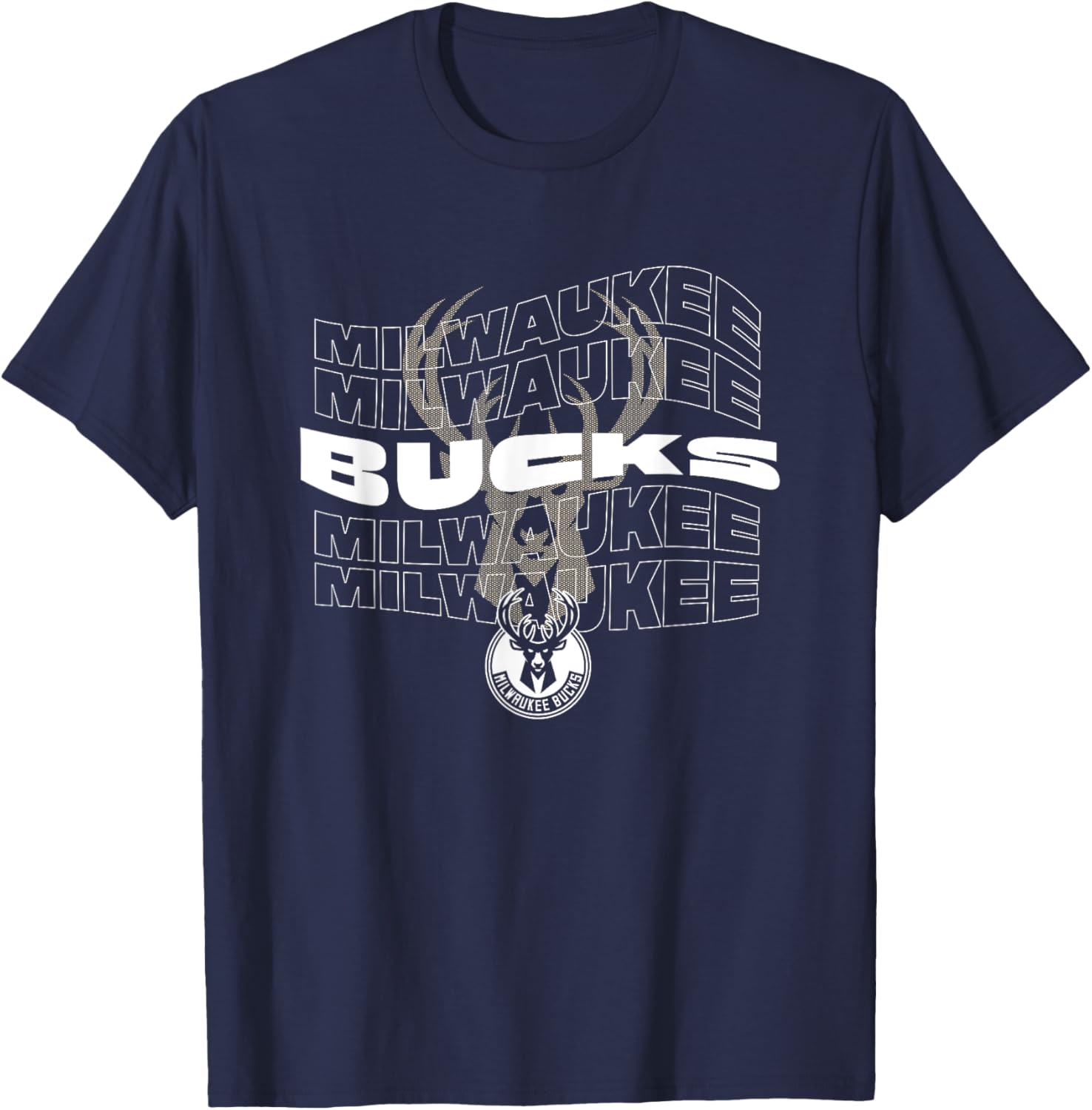 NBA Milwaukee Bucks Wave Outline Team Logo T-Shirt - T-Shirt | Navy