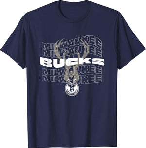 NBA Milwaukee Bucks Wave Outline Team Logo T-Shirt - T-Shirt | Navy