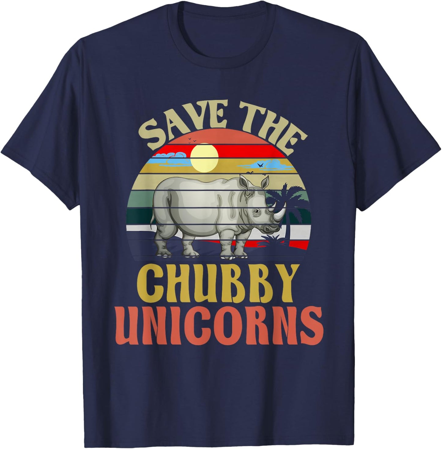 Save The Chubby Unicorn Rhino Retro T-Shirt - T-Shirt | Navy