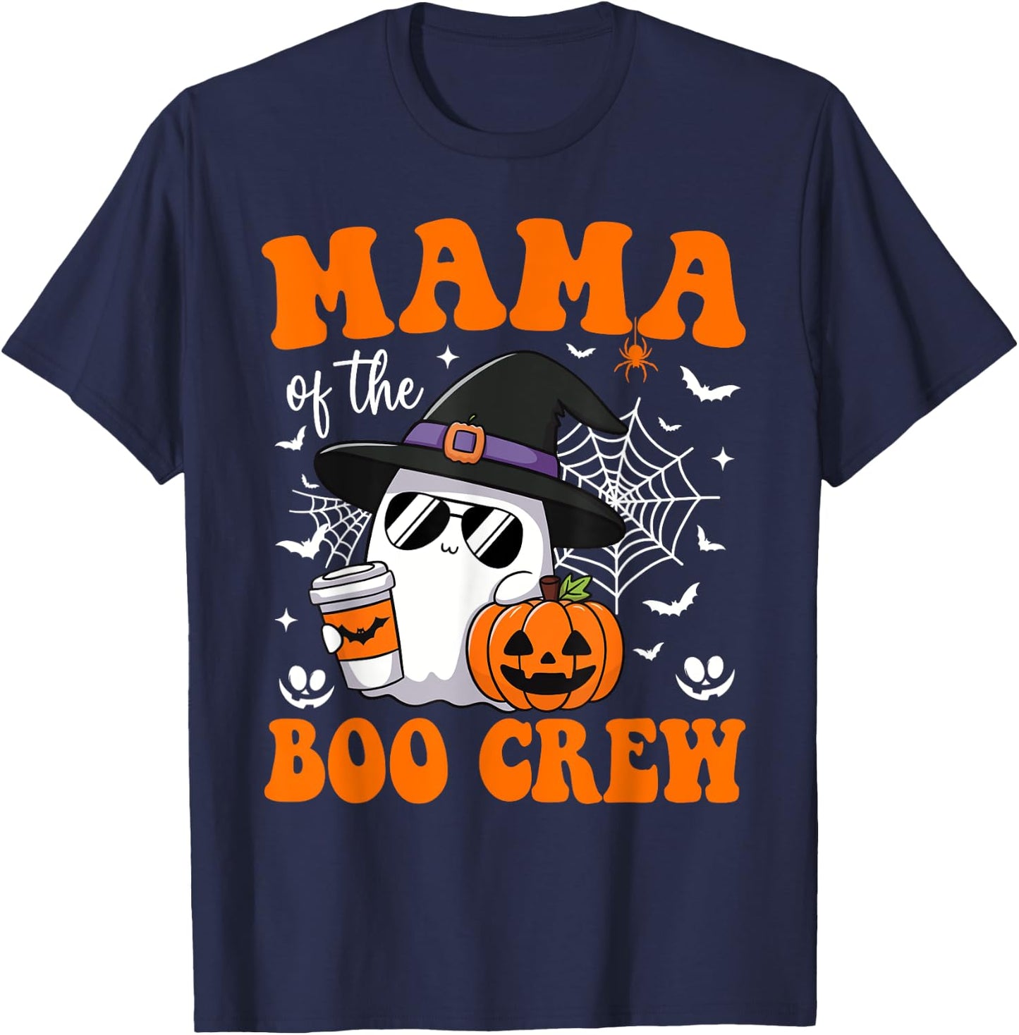 Mama of Boo Crew Groovy Ghost Matching Family Halloween T-Shirt - T-Shirt | Navy