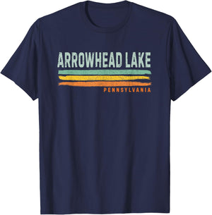 Vintage Stripes Arrowhead Lake PA T-Shirt - T-Shirt | Navy