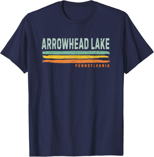 Vintage Stripes Arrowhead Lake PA T-Shirt - T-Shirt | Navy