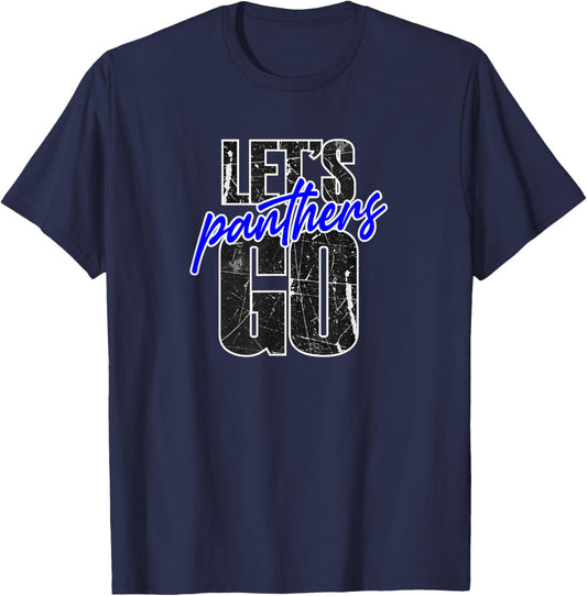 Go Panthers Mascot School Spirit Blue and Black T-Shirt - T-Shirt | Navy