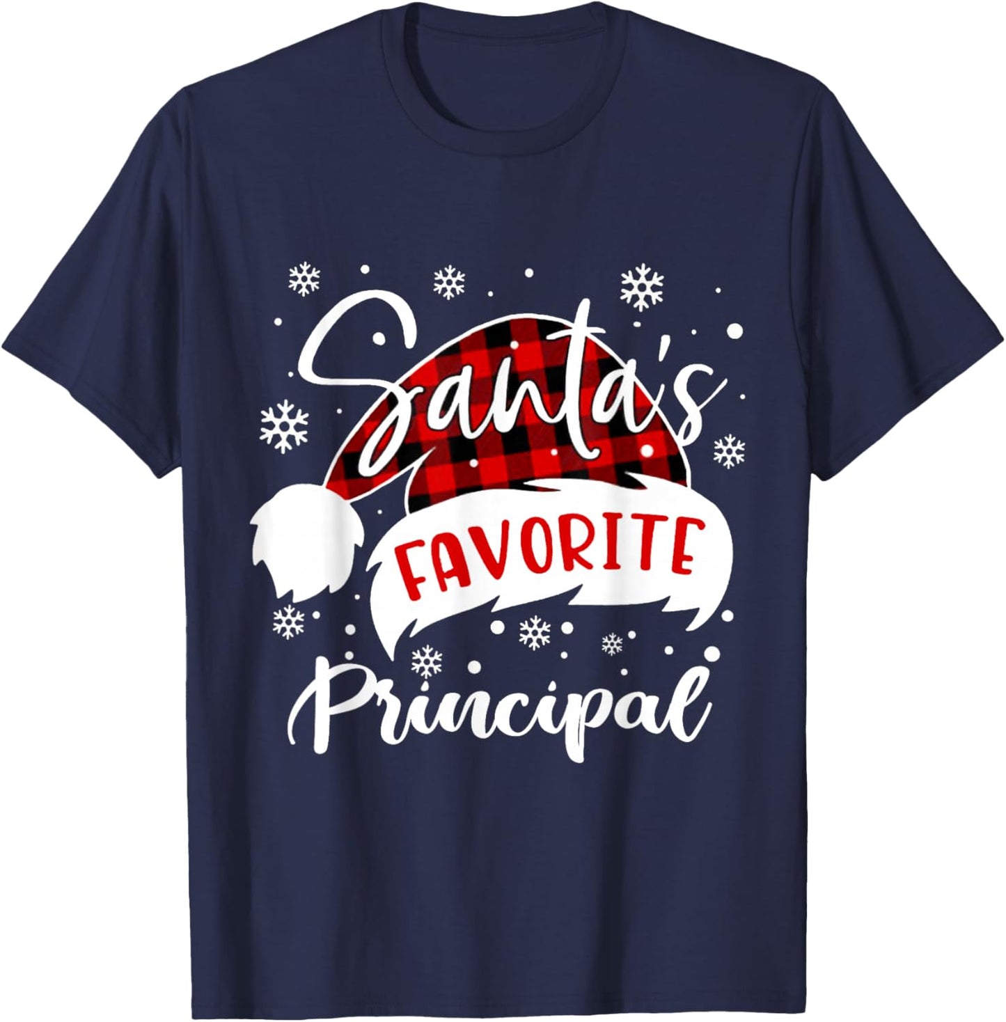 Santa's Favorite Principal Hat Flannel Christmas 2020 T-Shirt - T-Shirt | Navy