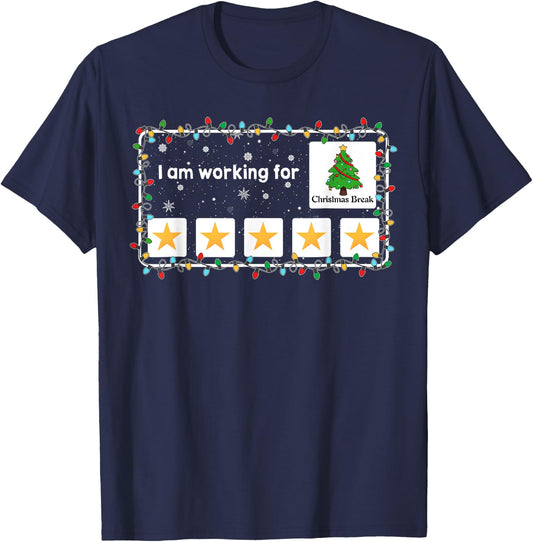 I Am Working For Christmas Break Funny Christmas Tree T-Shirt - T-Shirt | Navy