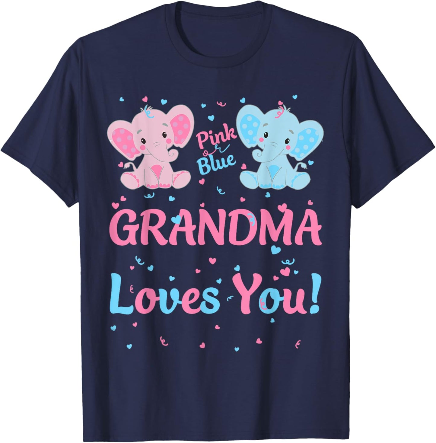 Grandma Gender Reveal Elephant Pink or Blue Matching Family T-Shirt - T-Shirt | Navy
