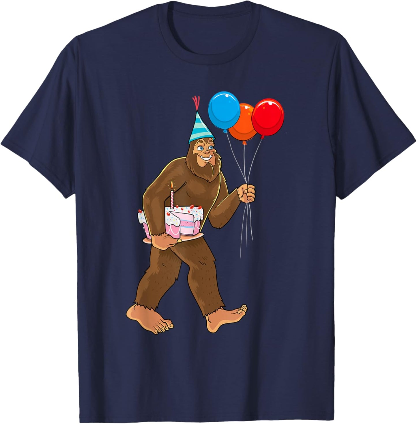 Bigfoot It's My Birthday Party Hat Balloons Boys Sasquatch T-Shirt - T-Shirt | Navy