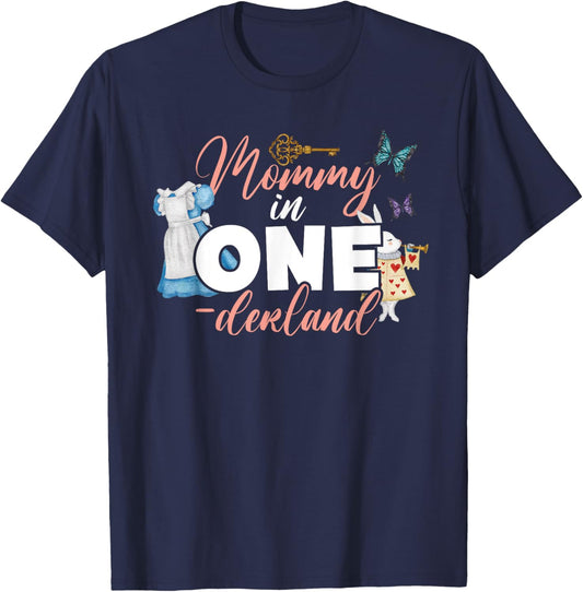 Mommy Of 1st Birthday Girl - Mommy In Onderland Family T-Shirt - T-Shirt | Navy