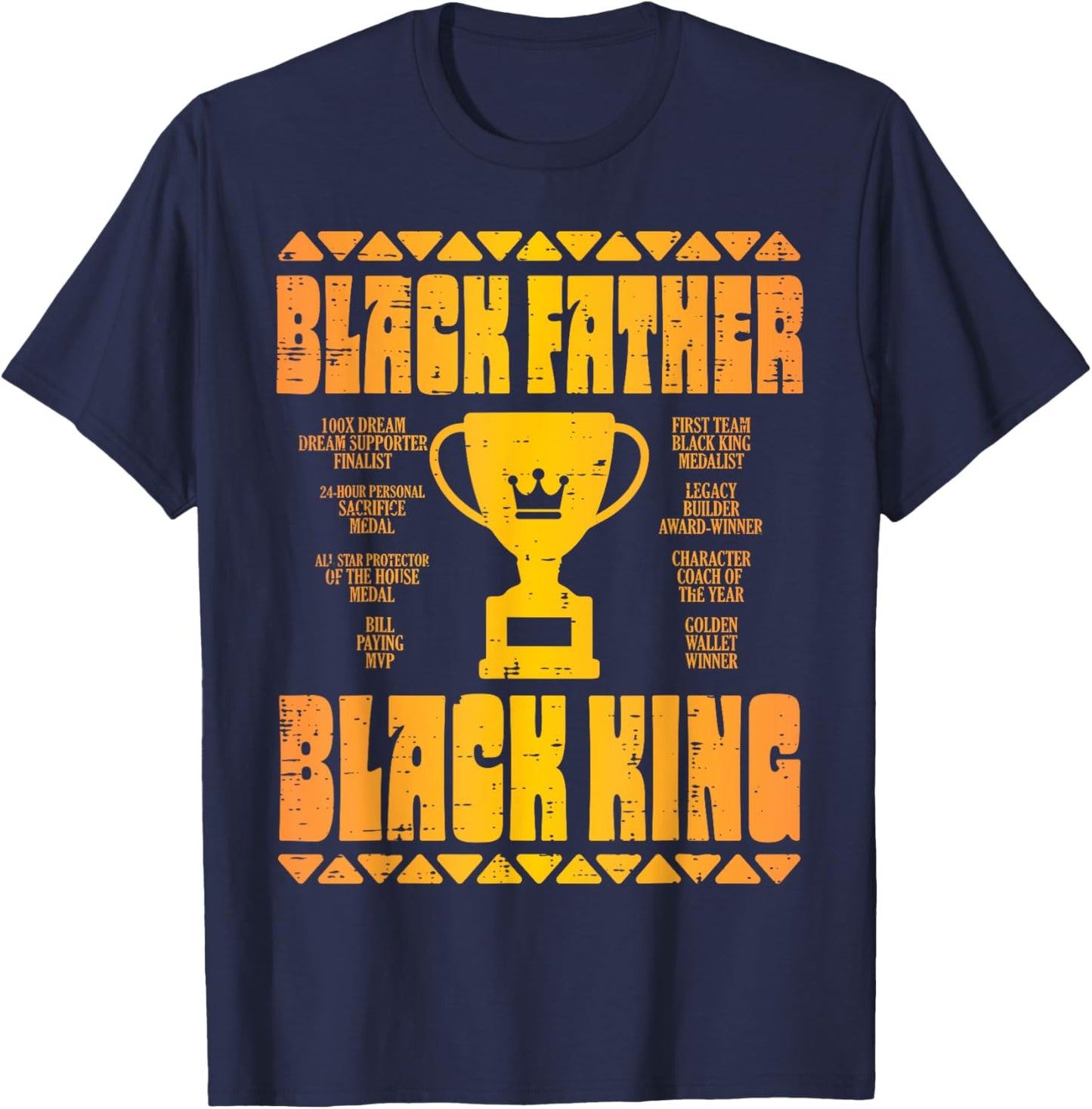 Fathers Day Black Father King Trophy African Dad Papa Daddy T-Shirt - T-Shirt | Navy