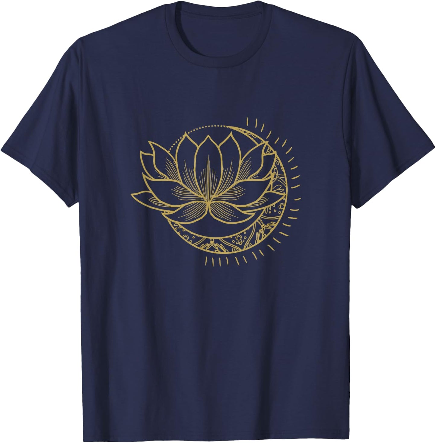 Minimal Crescent Moon Lotus Flower Space Yoga Meditation Art T-Shirt - T-Shirt | Navy