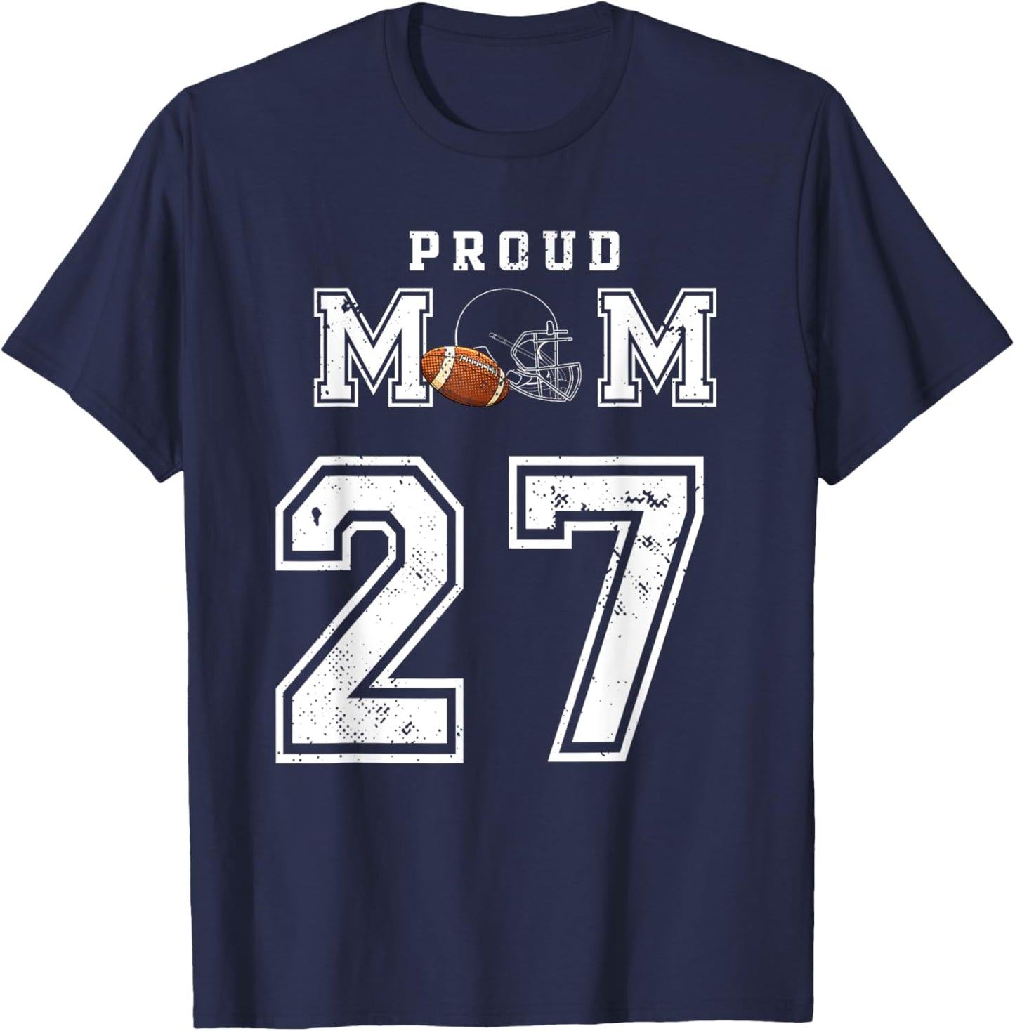 Custom Proud Football Mom Number 27 Personalized T-Shirt - T-Shirt | Navy