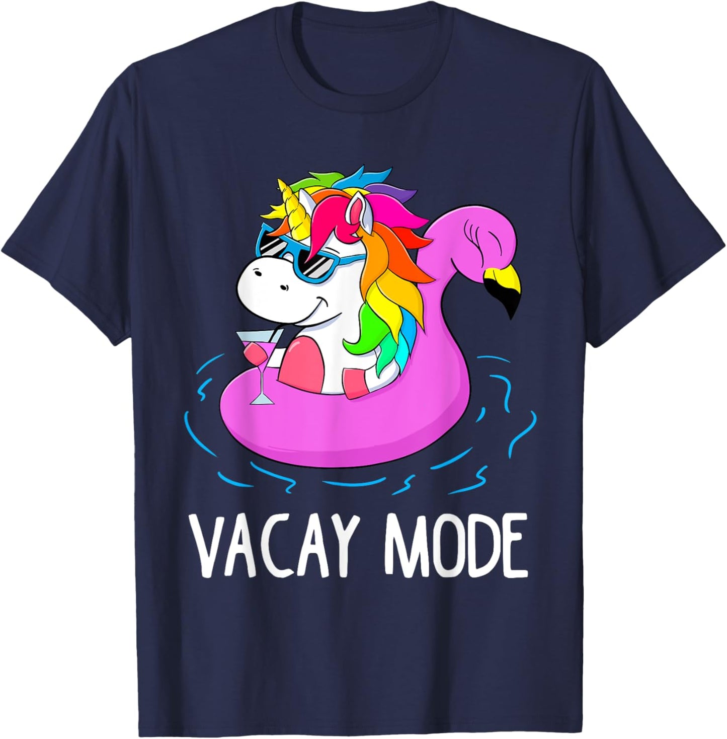Vacay Mode Cute Unicorn Funny Family Vacation Gift Kids Girl T-Shirt - T-Shirt | Navy
