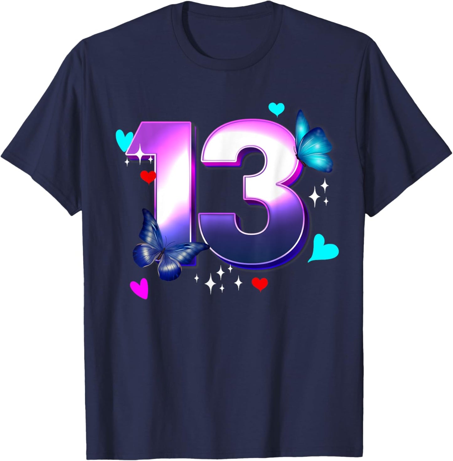 Butterflies - Girls and Boys - 13 Years old - Turn Thirteen T-Shirt - T-Shirt | Navy