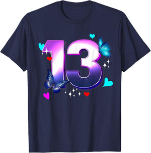 Butterflies - Girls and Boys - 13 Years old - Turn Thirteen T-Shirt - T-Shirt | Navy