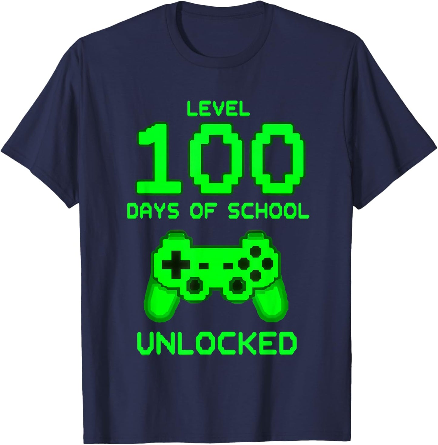 Level 100 Days of School Gamer Unlocked T-Shirt - T-Shirt | Navy