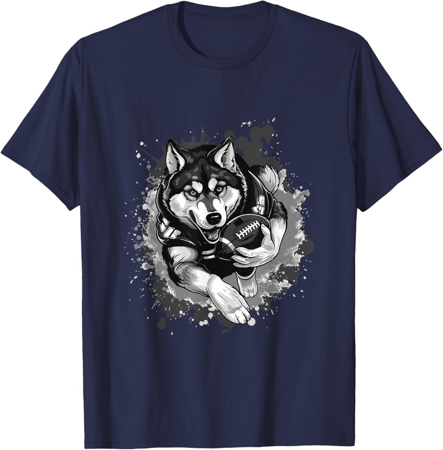 Husky Dog Animal Playing American Football Sports Women Girls Kids T-Shirt - T-Shirt | Navy