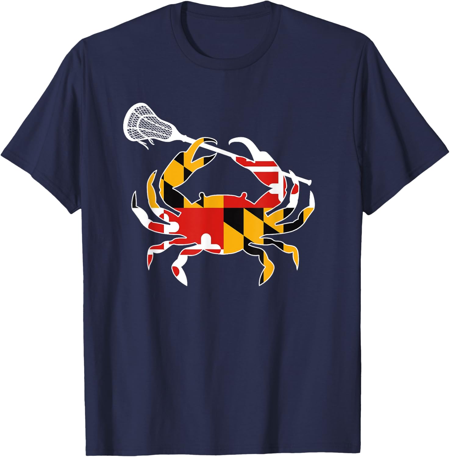 Maryland State Flag Crab Lacrosse Complete Stick Boys & Girl T-Shirt - T-Shirt | Navy
