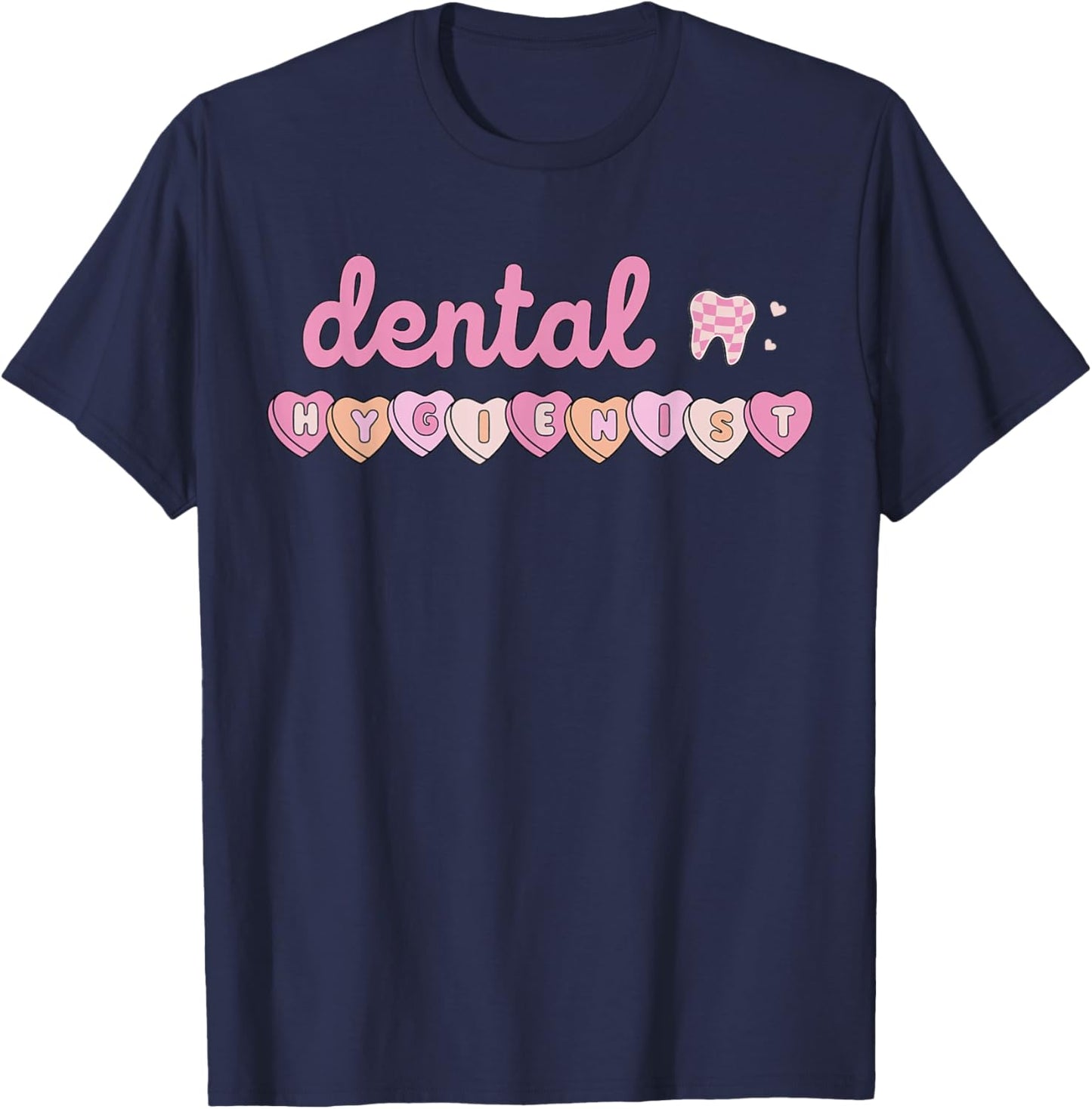 Dental Hygienist Valentines Day Dentist Tooth Squad Hearts T-Shirt - T-Shirt | Navy
