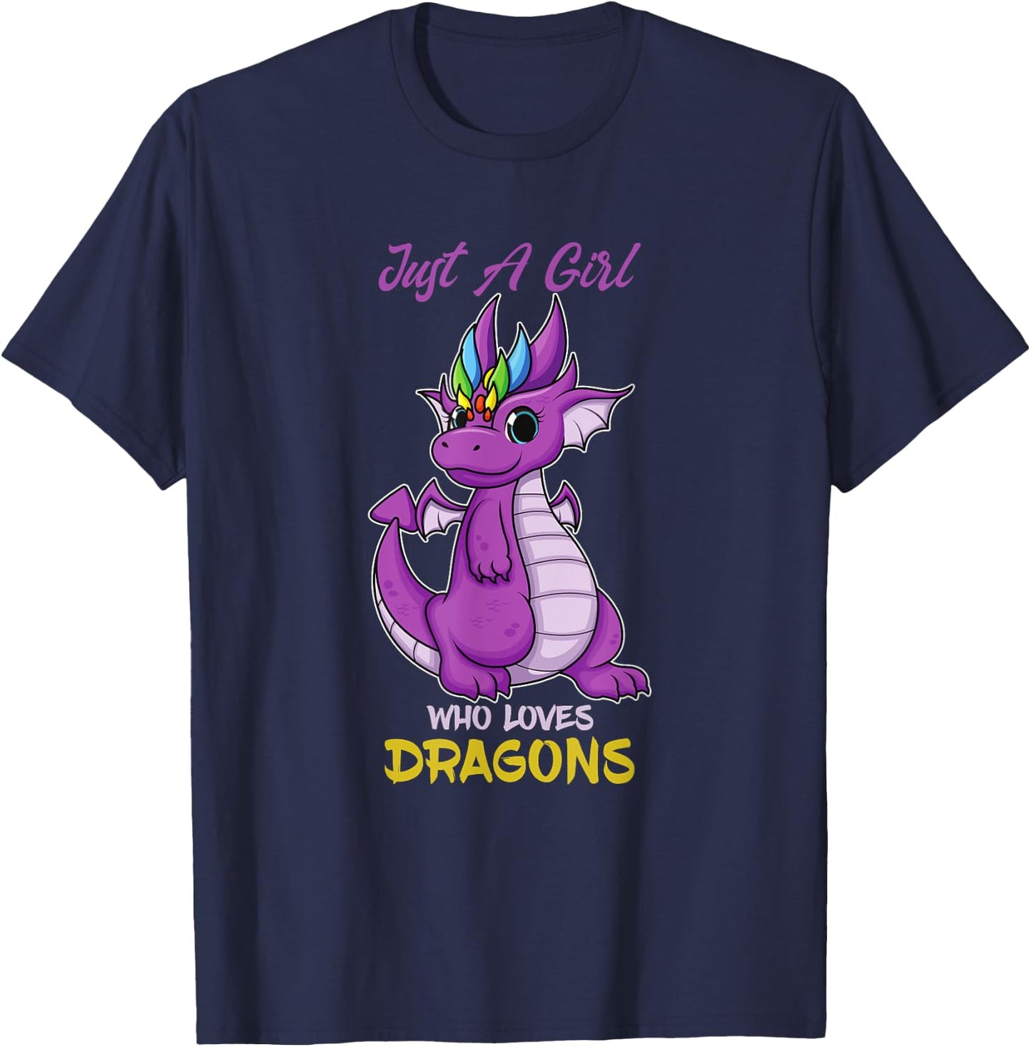 Just A Girl Loves Dragons Girls Dragon Kids Pyjamas T-Shirt - T-Shirt | Navy