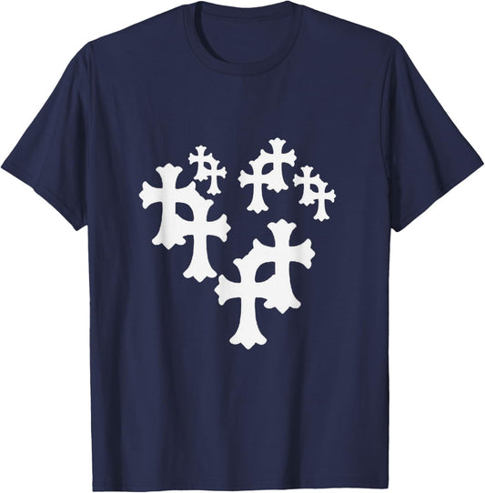 Y2K Cross Heart Design T-Shirt - T-Shirt | Navy