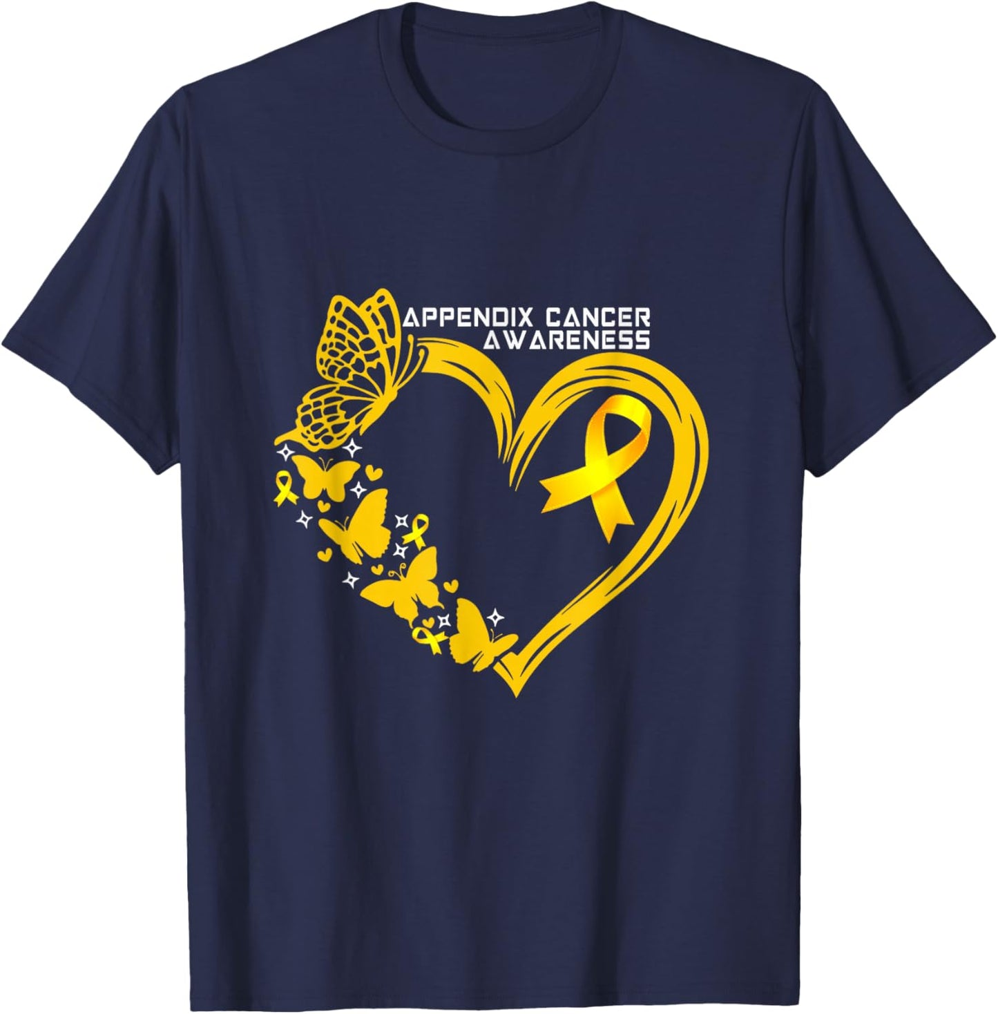 Appendix Cancer Awareness Heart Appendix Cancer Warrior T-Shirt - T-Shirt | Navy