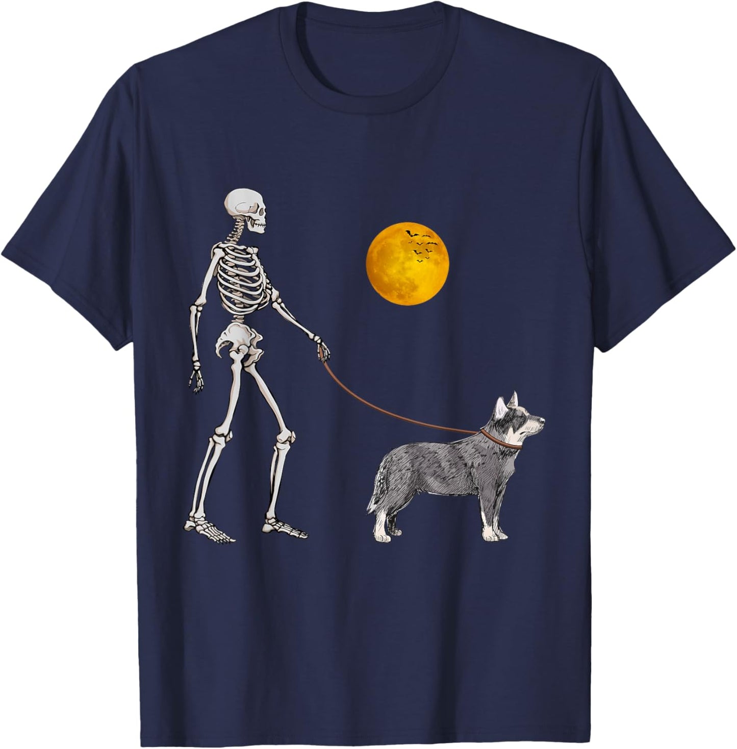 Australian Cattle Skeleton Dog Walking Halloween Costume Women Girls Kids T-Shirt - T-Shirt | Navy