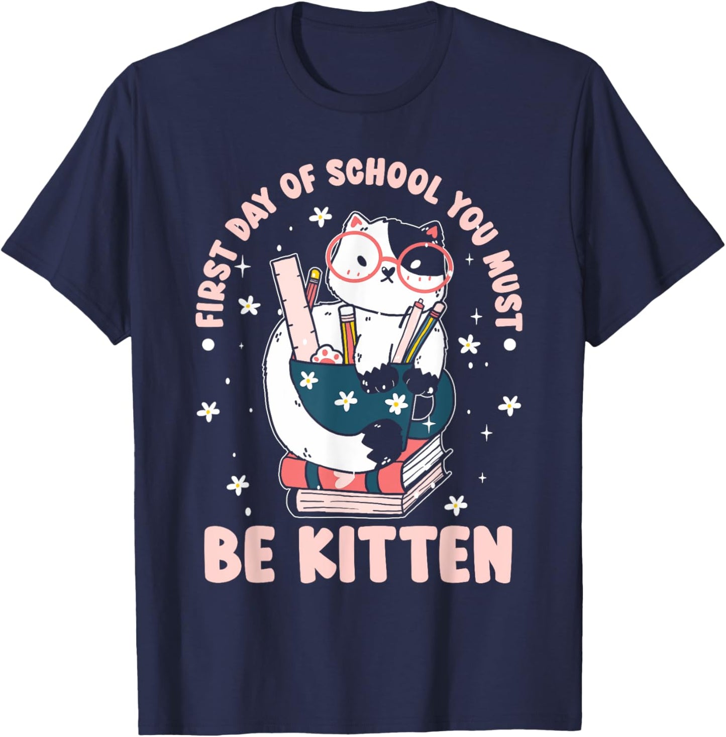 Cute Cat First Day Of School Women Kids T-Shirt - T-Shirt | Navy