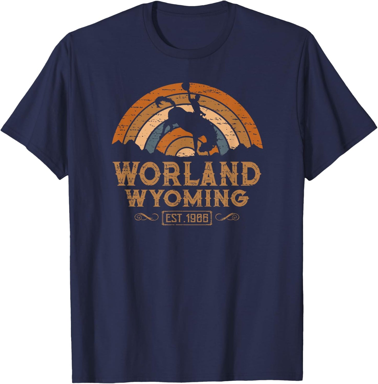 Worland Wyoming WY Retro Style Rodeo Cowboy T-Shirt - T-Shirt | Navy