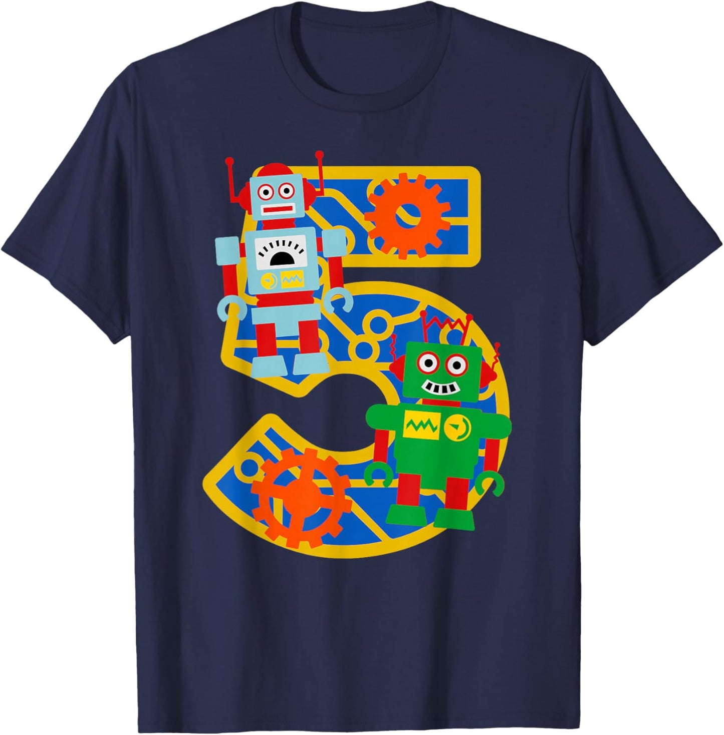 5th Birthday Kids 5 Year Old Little Robot Robotics Engineer T-Shirt - T-Shirt | Navy