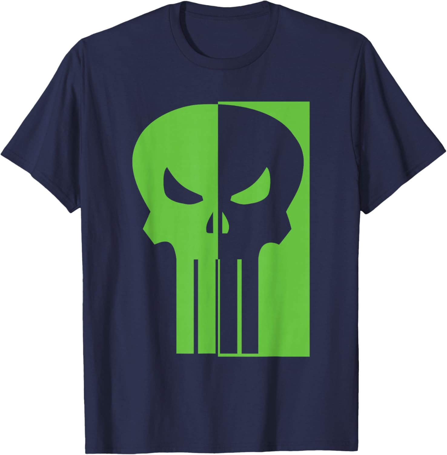 Marvel Punisher Split Face Skull Vintage Chest Logo T-Shirt - T-Shirt | Navy