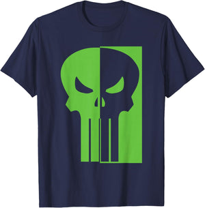 Marvel Punisher Split Face Skull Vintage Chest Logo T-Shirt - T-Shirt | Navy