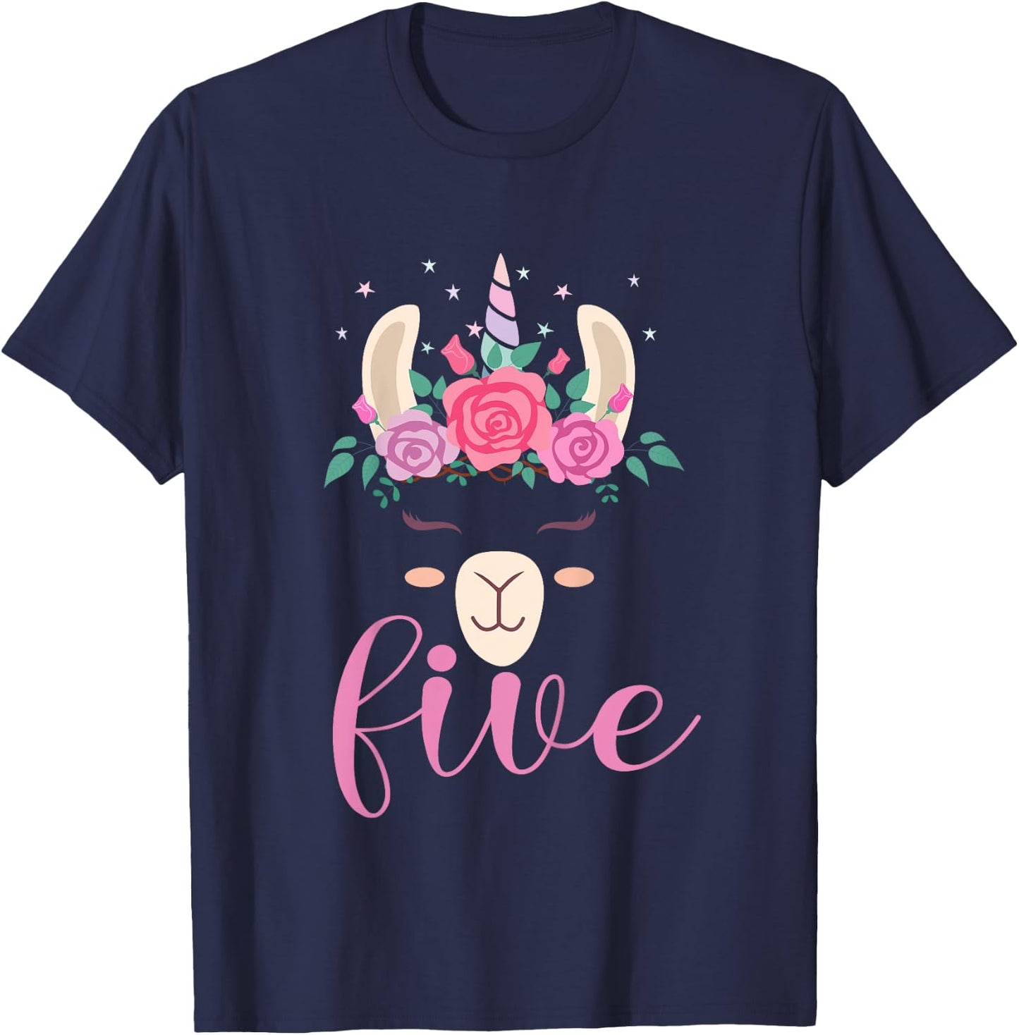 Kids 5 year Old Llamacorn Birthday Party Llama Unicorn 5th Gift T-Shirt - T-Shirt | Navy