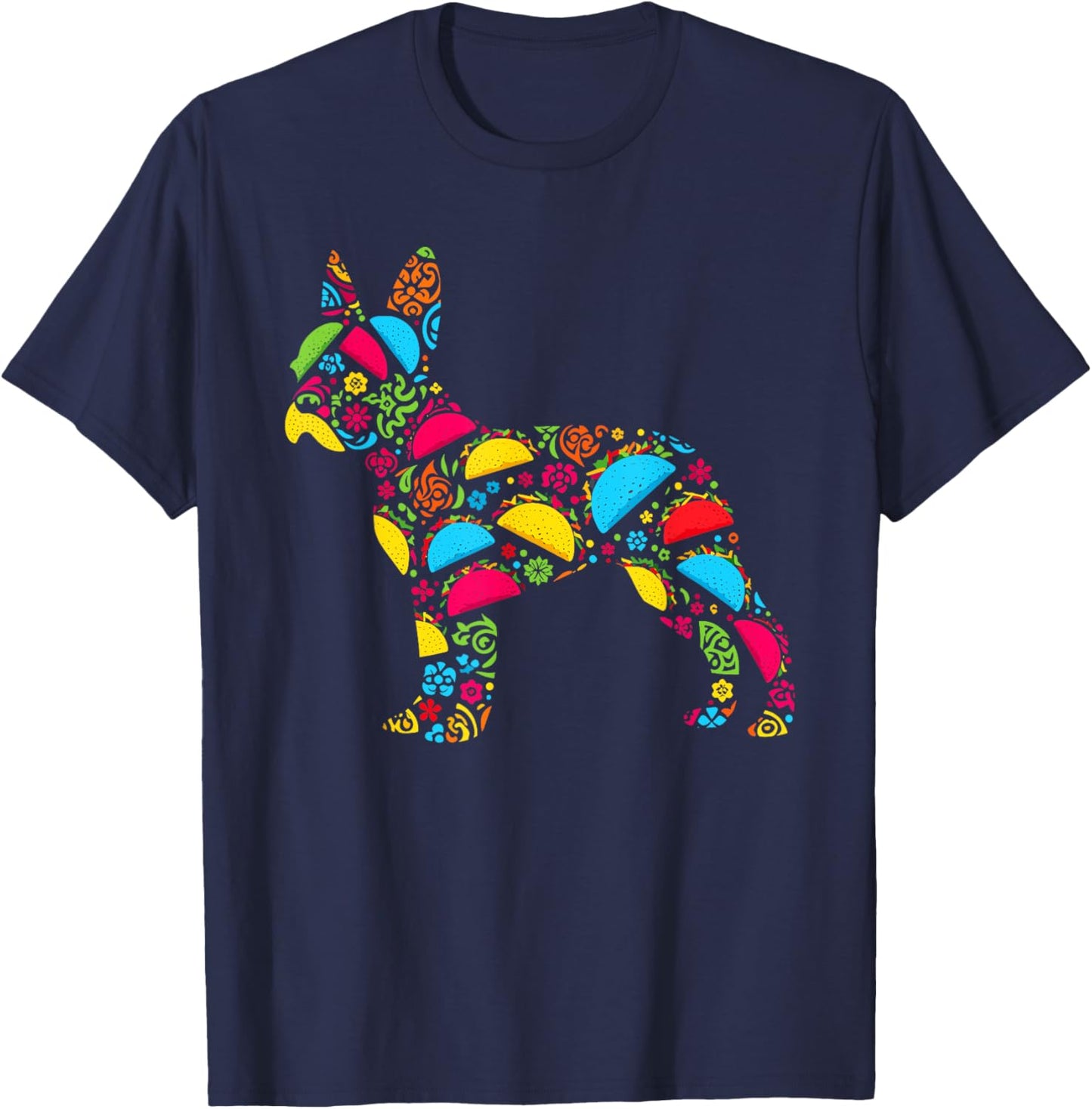 Boston Terrier Tacos Mexican Cinco De Mayo Taco T-Shirt - T-Shirt | Navy