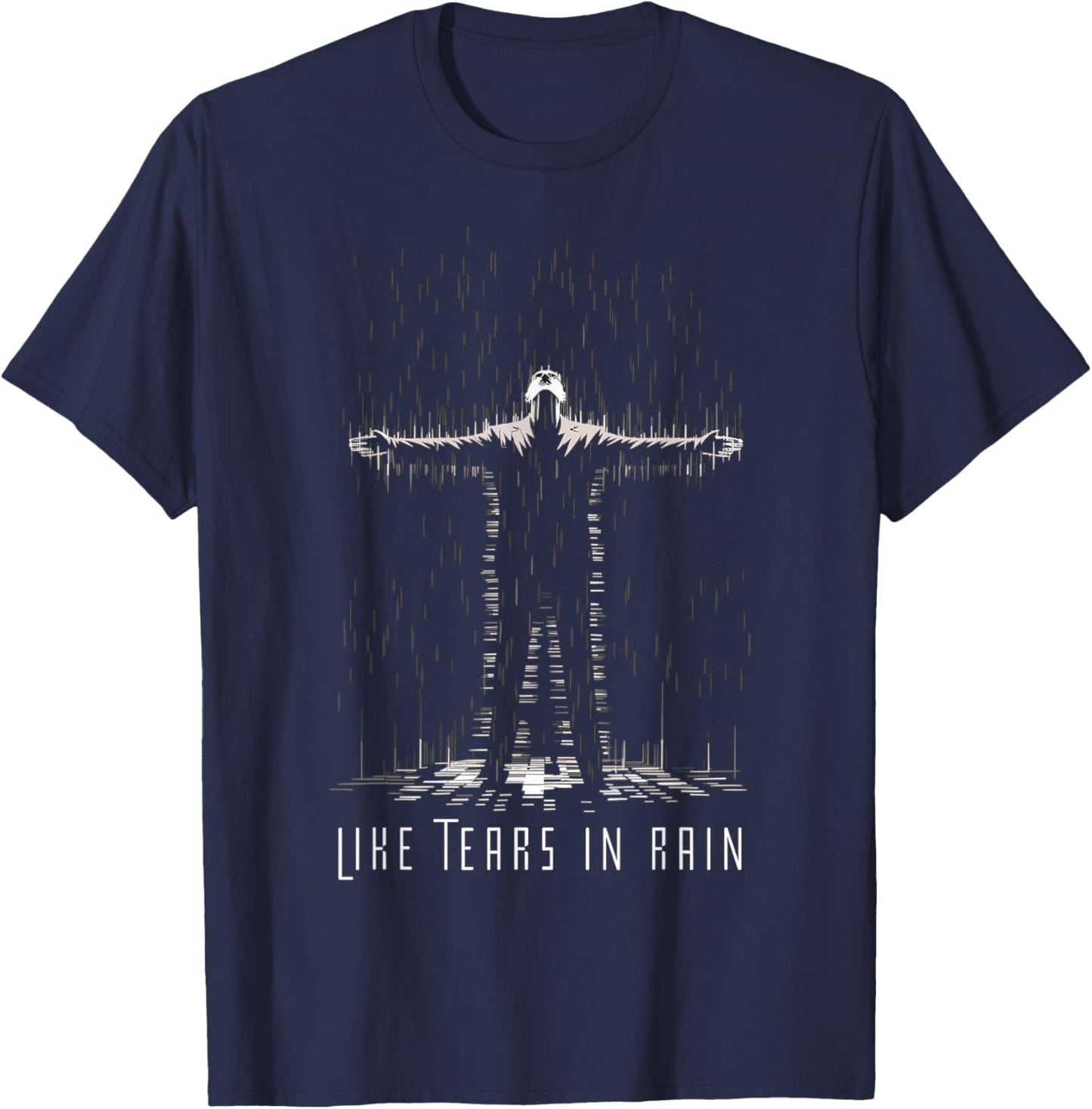 Like Tears in Rain Cyberpunk Silhouette Art T-Shirt - T-Shirt | Navy