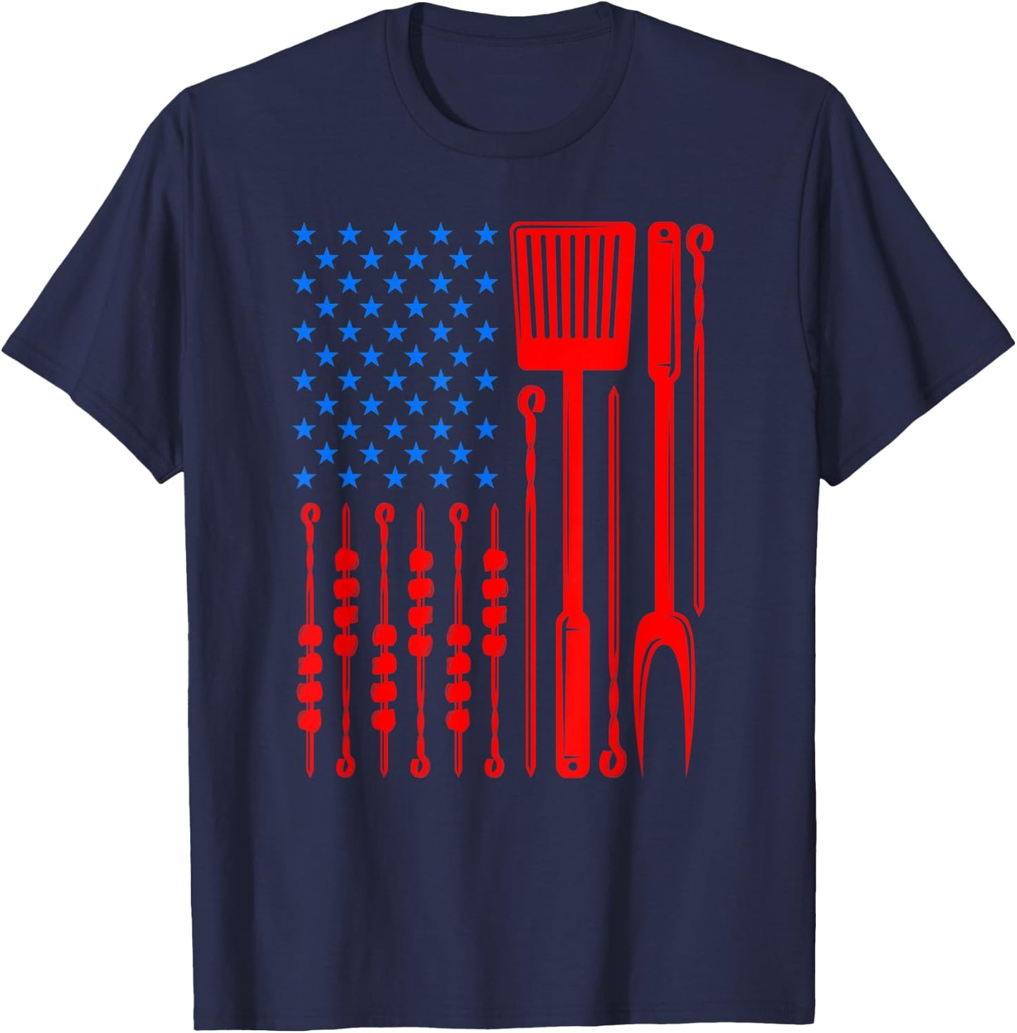 Barbecue Son Dad Husband Fathers Day Funny American Flag Men T-Shirt - T-Shirt | Navy